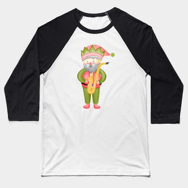 Cute santa claus playing saxophone. Baseball T-Shirt by Onanong art design shop.